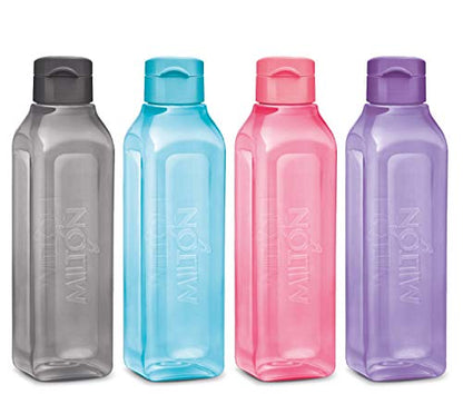 MILTON Sports Water Bottle Square Juice Box 4 Set 32 oz. Great for Juices Milk Smoothies Plastic Wide-Mouth Reusable Leak Proof Drink Bottle/Carton for School Bags Lunch Boxes Gym Flip Lid -BPA Free - size: 32 oz 4 pack