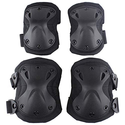 Combat Knee & Elbow Protective Pads Set for Outdoor CS Paintball Game Cycling Safety Skateboarding Gear Skates Knee Protection Guard Pads - color: Black