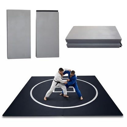 Wrestling Mat, 3cm Thick Foldable Gym Mat with Competition Circle Mark for BJJ Jiu Jitsu MMA Taekwondo Martial Arts - size: 10ft x 6.5ft x 1.25inch
