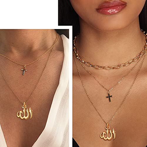 U7 Allah Pendant Necklace with Chain Platinum / 18K Gold Plated Muslim Jewelry Islamic Pendant - color: 01.Polished Gold