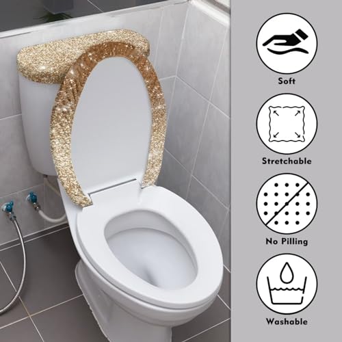 Gold Bathroom Standard Toilet Seat Lid Cover Toilet Tank Lid Pads Machine Washable Dustproof Universal Fit Home Xmas Decoration - color: Gold