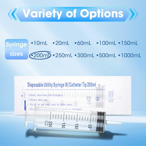 200ml Large Syringe for Thick Liquids,Individually Wrapped | Plastic Syringe Without Needle for Scientific Labs, Oil, Lubricant Refilling - style: 200cc