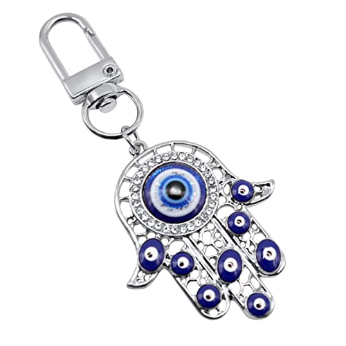 Hamsa Hand Keychain Turkish Evil Eye Key Chain Good Luck Charms Hamsa Ornament for Car Protection Amulet - color: Silver