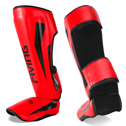 MMA Martial Arts Shin Guards,Muay Thai | Padded, Adjustable, Instep Protection, Muay Thai,Kickboxing,MMA Training, Professional Equipment - color: Red, size: Large