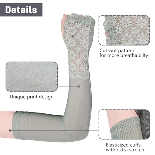 Lace Ice Arm Sleeves for Women Sleeves to Cover Arms for Women, Sun Protection UV Sleeve for Outdoor Activities, Driving and Summer Fashion Grey