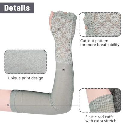 Lace Ice Arm Sleeves for Women Sleeves to Cover Arms for Women, Sun Protection UV Sleeve for Outdoor Activities, Driving and Summer Fashion Grey