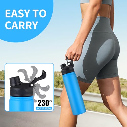 Insulated Water Bottle 24oz, Stainless Steel Double Wall Vacuum Sports Flask with 2-in-1 Straw & Chug Lid, BPA-Free, Leak Proof, Keeps Cold 24H for Travel Gym School - color: Graphite 750