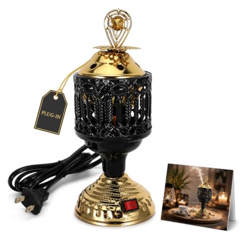 NOLITOY Mini Electric Mabkhara Incense Burner, Decorative Metal Diffuser Holder, Plug in Flame-Free Bukhoor Chips Heater for Home Office Yoga Meditation Room