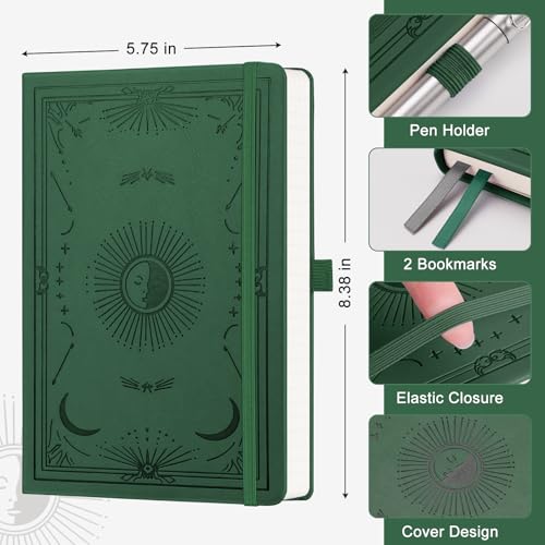 Lined Journal for Women Men, 192 Pages A5 Notebook Journal, Hardcover Notebook with 100Gsm Thick Pages, Leather Note Book for Writing, Travel, Business, Office, Prayer 5.7 x 8.3, Dark Green - color: Dark Green, style: Lined