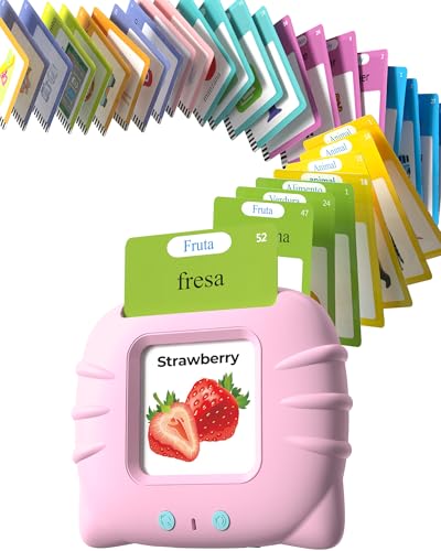 Airbition Bilingual Pink Spanish and English Talking Flash Cards, Pocket Speech Therapy Toy with 510 Words, Montessori Language Learning Toy, Children's Sensory Learning Kits - style: 510 Words English & Spanish Pink