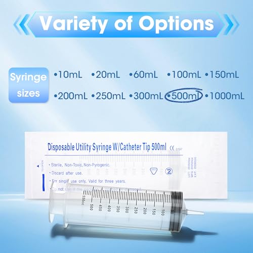 500ml Large Syringe for Thick Liquids, Individually Wrapped | Plastic Syringe Without Needle for Scientific Labs, Industrial Fluid Transfer & Lubricant Dispensing - style: 500cc