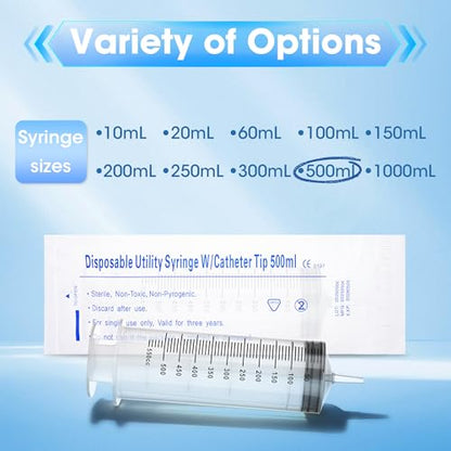 500ml Large Syringe for Thick Liquids, Individually Wrapped | Plastic Syringe Without Needle for Scientific Labs, Industrial Fluid Transfer & Lubricant Dispensing - style: 500cc