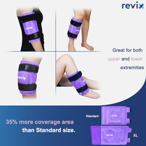REVIX XL Knee Ice Wrap Around Entire Knee, Gel Ice Pack for Muscle Ache, Cold Pack to Reduce Discomfort and Promote Flexibility, Soft Plush Linings, Purple - size: XL, style: Purple-XL