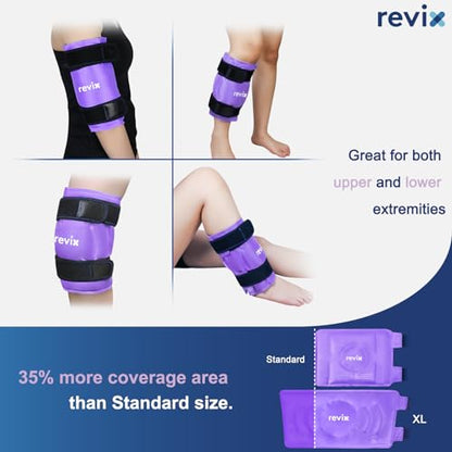 REVIX XL Knee Ice Wrap Around Entire Knee, Gel Ice Pack for Muscle Ache, Cold Pack to Reduce Discomfort and Promote Flexibility, Soft Plush Linings, Purple - size: XL, style: Purple-XL
