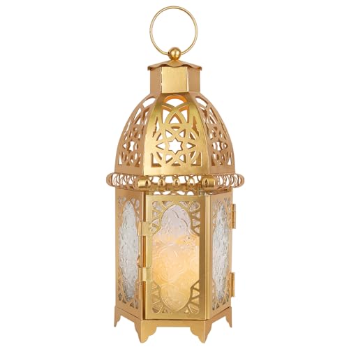 NEEDOMO 12.8'' Moroccan Lanterns Decorative Indoor & Outdoor, Vintage Christmas Candle Holder, Metal Lanterns Decorative, Table, Patio, Porch, Shelf, Christmas Spring Ramadan Eid Home Decor (Golden) - color: Gold, size: Large