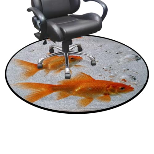 Aquarium Round Office Chair Mat for Hardwood Floors, Golden Carp Decorative Chair Cushion for Office & Home,Protect The Floor from Scratches, Orange Gold White Diameter 43.3 in - color: Aquarium_0626, size: Diameter 43.3 in