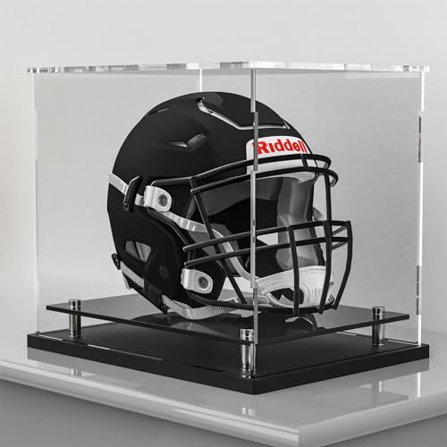 Football Helmet Display Case Full Size,Acrylic Helmet Display Case Black Acrylic Base,Self-Assembly Helmet Display Box Protection Holder Dustproof Sports Collectibles Storage Showcase - size: 14.2x11x12.6 inch