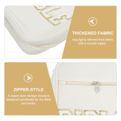 Bible Versatile Storage Carrying Case with Zippered Pocket Beige and Portable Carry Handle, Corduroy Material Bible Pouch with Dedicated Pen Slots for Temple Scriptures