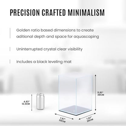 UNS Ultra Clear Rimless Tank - 3.1GAL | 12L - 7.87x7.87x11.81 | 20x20x30 CM, 5mm Glass Thickness, Leveling Mat Included - Low Iron, High Clarity Fish Tank w/ 45° Mitered Edge - [20T] - size: [20T] - 3.1 Gal - 7.87 x 7.87 x 11.81 in