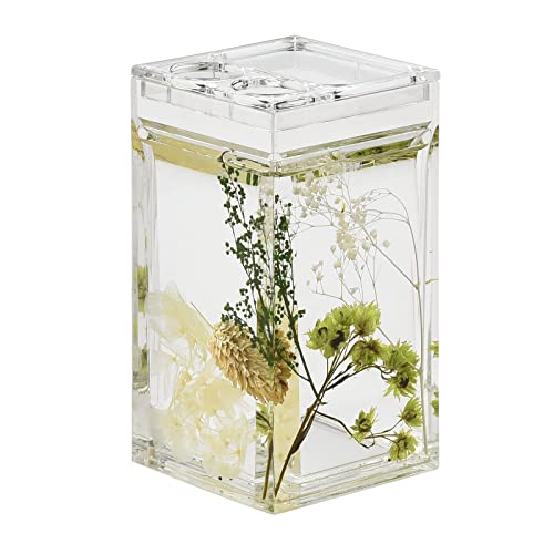 5 Piece Acrylic Liquid 4D Floating Motion Bathroom Vanity Accessory Set Garden Botanic Green Plants Toothbrush Holder, Tumbler, Soap Dispenser, Soap Dish, Toiletbrush Holder Set - size: 5-piece, style: Green Plants