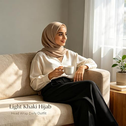 Hijab Scarf for Women, 3PCS Set with Undercap and Hijab Clip Lightweight Modal Muslim Head Wrap Scarf for Daily - color: Sy18-light Khika Hijab+light Khika Undercap