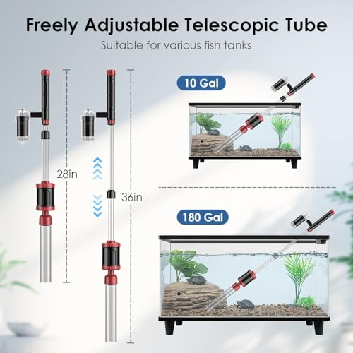 AKKEE Aquarium Vacuum Gravel Cleaner, 36W Electric Fish Tank Cleaner Vacuum, 8 in 1 Multifunctional Aquarium Cleaner for Automatic Water Change, Wash Sand, Water Circulation and Timed Off - color: Red