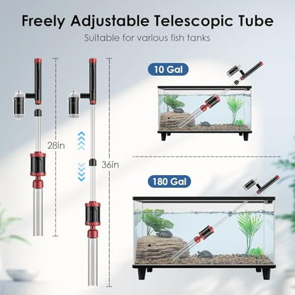 AKKEE Aquarium Vacuum Gravel Cleaner, 36W Electric Fish Tank Cleaner Vacuum, 8 in 1 Multifunctional Aquarium Cleaner for Automatic Water Change, Wash Sand, Water Circulation and Timed Off - color: Red