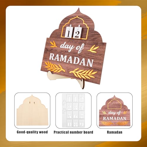 Ramadan Advent Calendar, Wood Ramadan Advent Calendar 2026 Countdown with Stand Reusable Family Eid Mubarak Home Table Decoration Gifts with Interchangeable Numbers