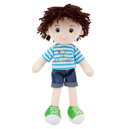 June Garden 14" Snuggle Cutie Benny – Best Big Brother Soft Plush Doll – Stuffed Boy Doll with Blue Striped Shirt and Green Shoes – Ideal Gift for Toddlers & Big Brother Celebrations - Blue M - color: 14" Big Brother Benny, size: Medium