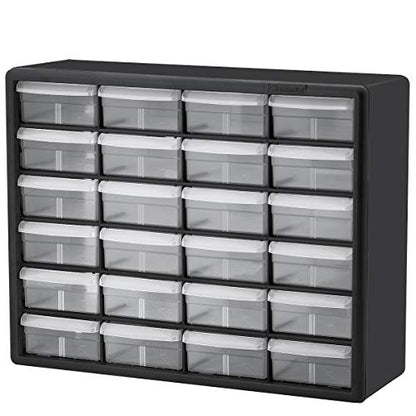 Akro-Mils 10124 24 Drawer Plastic Parts Storage Hardware and Craft Cabinet, 20-Inch x 16-Inch x 6.5-Inch, Black