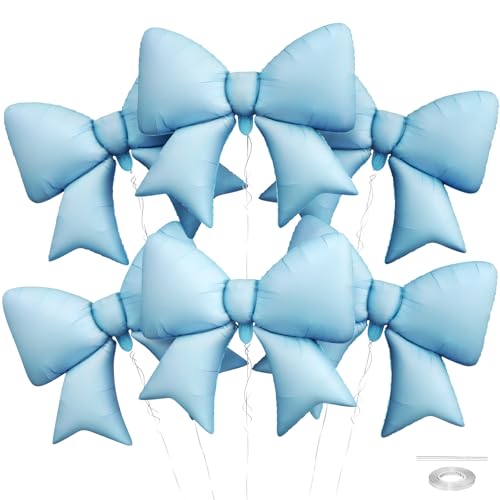 Blue Bow Balloons, 6 Pcs Large Foil for Baby Shower Gender Reveal Party - style: Blue Bow
