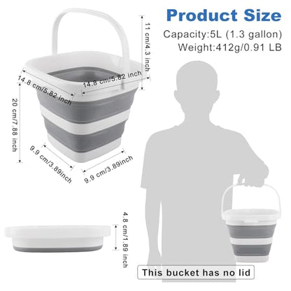 Car Wash Bucket 5L, Collapsible Bucket for Cleaning Supplies, Folding Mop Buckets Water Storage Containers for Camping Gardening Finishing Beach Outdoor RV Sink Wash Basin Ice Tub Swamp Emergency Prep - size: 5L
