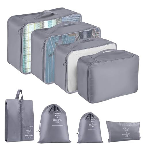 Packing Cubes for Travel 8 Set Luggage Organizer Bags - color: Gray, size: 8 Set