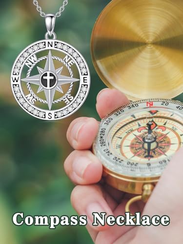 Graduation Gifts for Women 925 Sterling Silver Compass/Graduation/Vet/Cross/Stethoscope Necklace for Women - color: D4-Compass-Cross