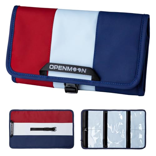 OPENMOON Multi-Purpose Storage Bag, Tri-Fold Design, 5 Compartments, Splash-Proof, for Cables, Toiletries, Makeup (Red + Blue) - color: Red + Blue