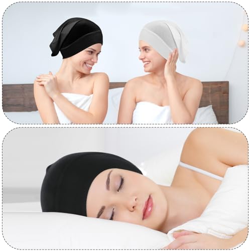 2 Pcs Jersey Hijab Undercap for Women, No Slip Hijab Cap | Soft Stretchy Turban Head Wrap and Neck Cover, Black & White