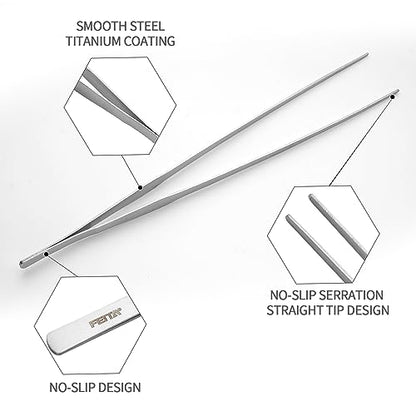 Aquarium Tweezers Extra Long 15 inches Feed Tong clamps - FEITA Straight and Curved Stainless Steel 38cm Tweezers Set for Fish Tank Plants Aquascape Tools & Reptile Feeding Tongs - Sliver 2Pcs - color: Sliver 2pcs