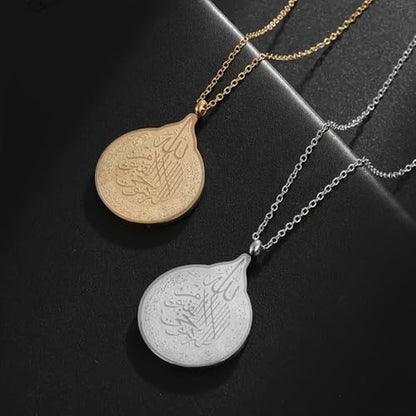 Stainless Steel Necklace Classic Retro Drop-Shaped Islamic Scripture Medal Jewelry for Men and Woment - color: silvery