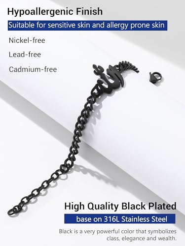 PROSTEEL Allah Bracelet, Muslim Islamic Jewelry Religious Islam Arabic God Charm Stainless Steel Beads Chain Bracelet, fits wrist from 5.9'' to 7.9'', Come with Box - color: 02 black-cuban chain