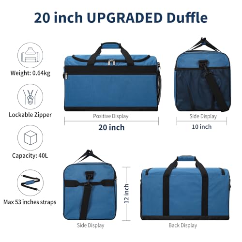 20 inch Gym Bag for Men, Royal Blue | 40L Capacity, Sport Duffle Bag, Weekender Duffel Bag, Travel - color: Royal Blue