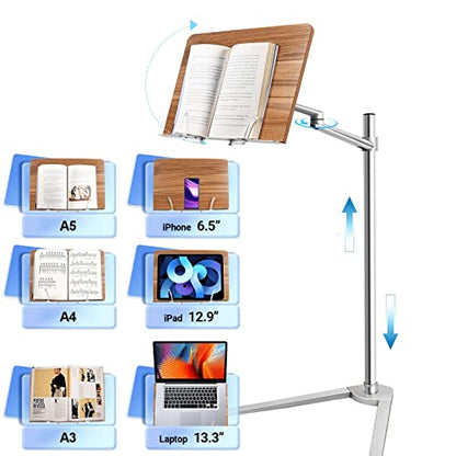 Bookstand, WoodPad, Rotating Holder for Laptop/Tablet/Phone, 2 Spring Clips