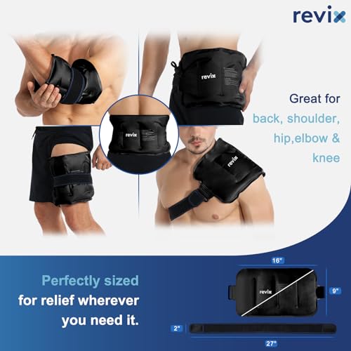 REVIX Ice Pack for Injuries Reusable Gel for Lower Back & Shoulder, Black | 16x9in Full Coverage for Lower Back, Shoulder, Hip & Knee, Cold Compress Therapy, Hands-free Strap, Long-lasting Gel - style: Black-Pack 1