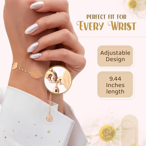 Elegant Ayatul Kursi Bracelet with Allah Pendant - Perfect Islamic Gifts Islamic Jewerly for Women: Ramadan New Year Special Arabic Bracelet - color: Rose Gold