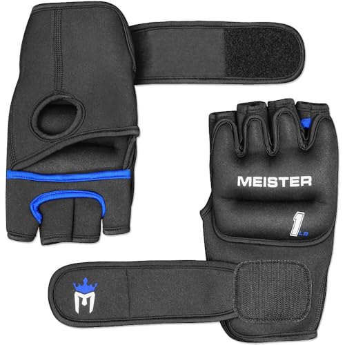 Meister Elite 1lb Weighted Gloves for Cardio & Heavy Hands - Black | Ergonomic open-palm one pound gloves to boost workout intensity for shadow boxing, running, walking, cycling & more
