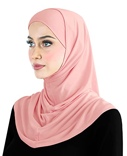 Cotton Amira Hijab 2 piece Head Scarf for Women Hood & Tube Cap Set - color: Medium - Rose Pink