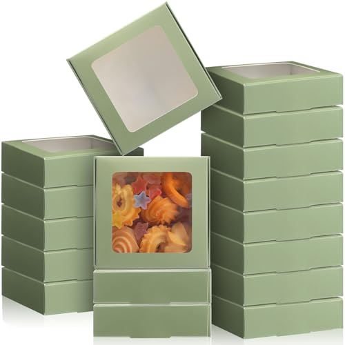 Zonon 30 Pcs Kraft Paper Boxes with Window 4.13 x 4.13 x 1.18 Inch Candy Packaging, Small Gift Boxes, Soap holder, Mini Treat Packaging for Bakery Chocolate Jewelry Display (Sage Green) - color: Sage Green