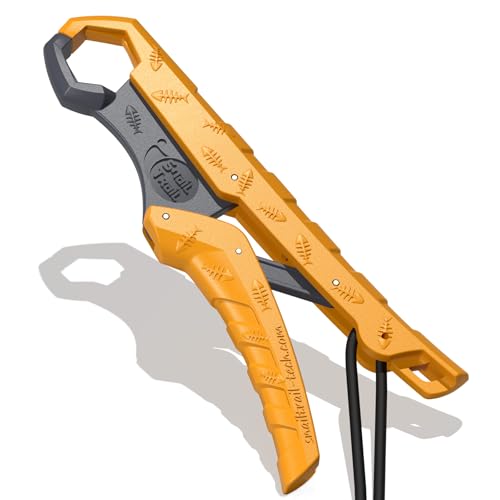 7.5'' Floating Fish Gripper, Fishing Grabber | Catfish Mouth Pliers, Caught Bass Holder, Fish Scale Hook Clamp, Saltwater Lip Grip Tool with Lanyard, Gifts for Men - color: Yellow-gray