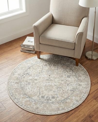 Rugs.com Oregon Collection Rug – 3 Ft Round Ivory Low-Pile Rug Perfect for Kitchens, Dining Rooms - color: Ivory 3, size: 3' (Round)