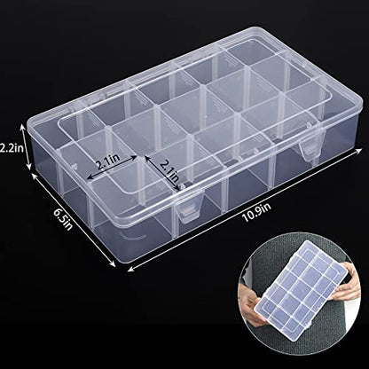 Bead Organizer Storage 3 Pack 15 Grid Clear Plastic Tackle Box Adjustable | Clear Plastic, Divided Compartments, for Beads Washi Tape Ribbon Crafts Art Supplies and Fishing Tackle - size: 3pcs