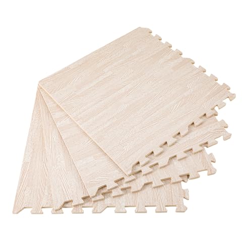 Patchwork Foam Mat - Interlocking Floor Mats - Wood Grain Puzzle Exercise Mat Protective Flooring - Cushioned Workout Flooring for Home Playroom Basement, Apartment, Trade Show, Baby (White)